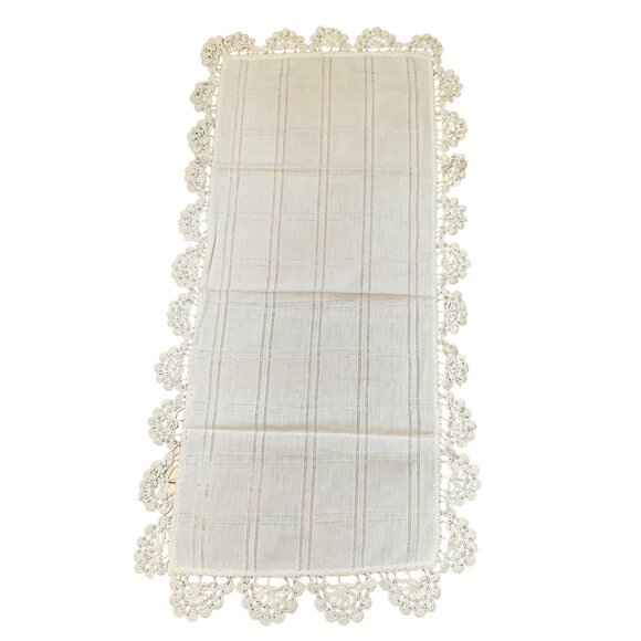 Elegant White Lace Trimmed Table Runner - 36"x15" - Set of 2 - Picture 1 of 11